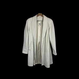 VTG 80s VAKKO Womens Embossed Leather Coat White Open Front Small Oversized